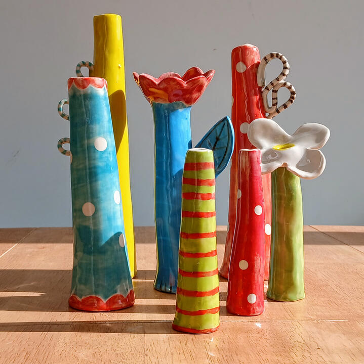 Pottery bud vases Set of colourful bud vases