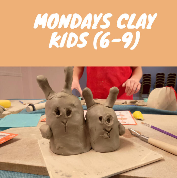 Kids Pottery Classes Close up of unfired clay figurines shaped like bunnies made by a child during a pottery class